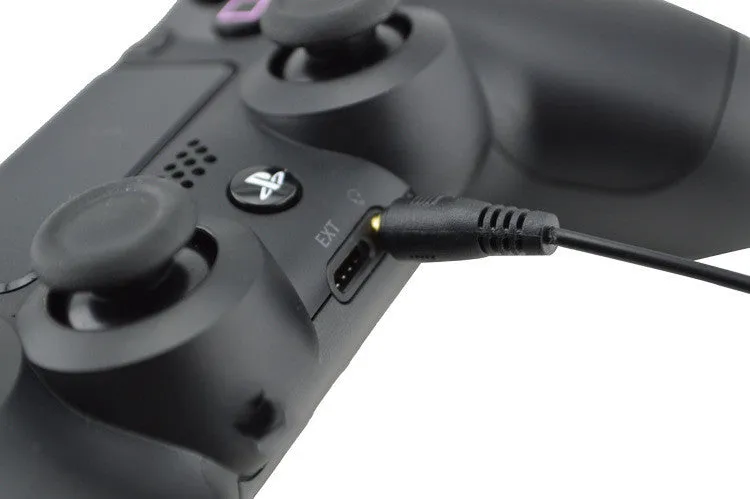 Black PS4 wired gaming headset with adjustable headband and 3.5mm audio plug