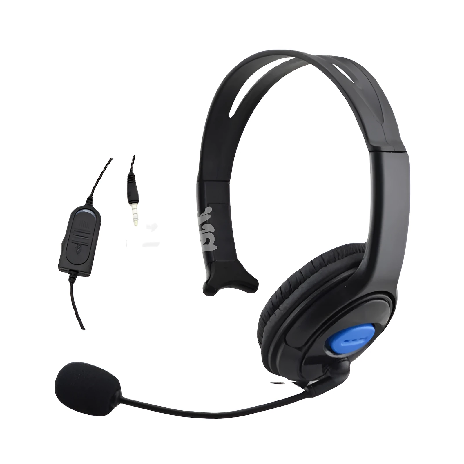 Black PS4 wired gaming headset with adjustable headband and 3.5mm audio plug