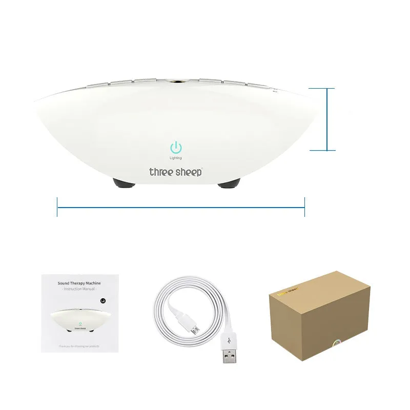 White noise sleep aid machine showing mechanical controls and compact 220mm by 74mm dimensions