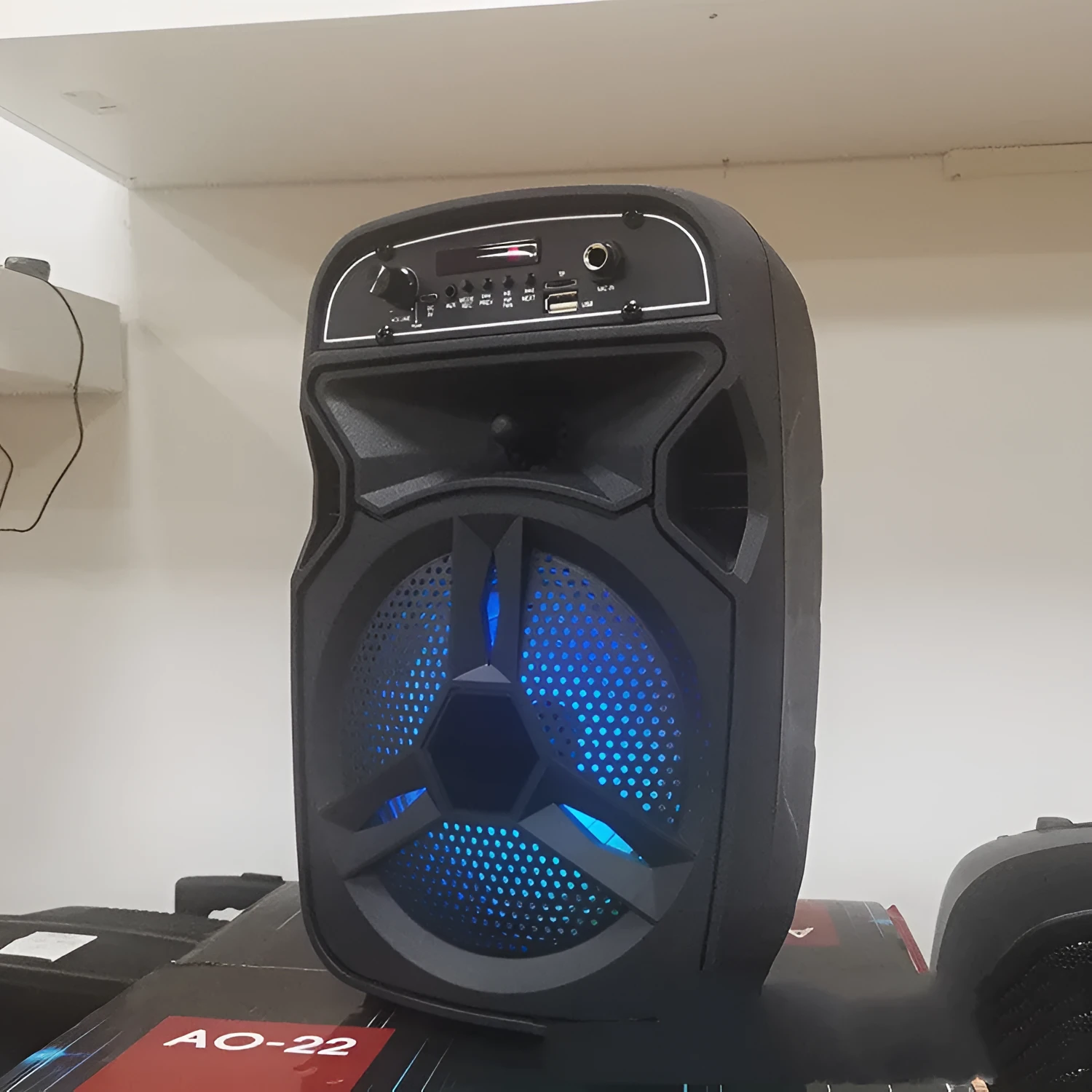 Black portable Bluetooth speaker for outdoor square dancing with 15-metre wireless range