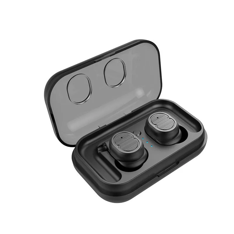 Wireless Bluetooth stereo earbud headset showing four colour options: black, white, red, and blue