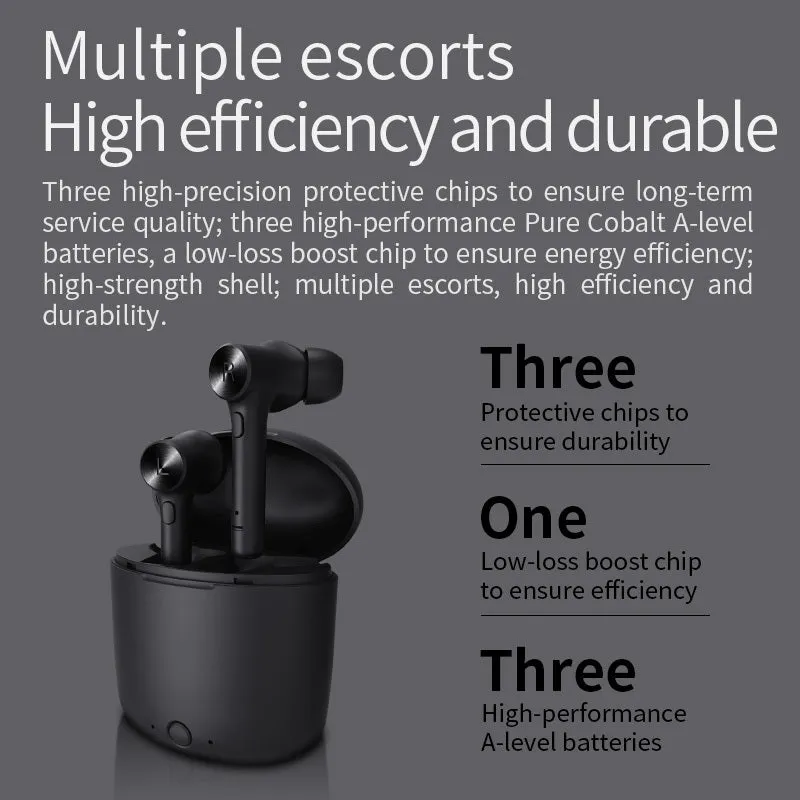 Black TWS Bluetooth headset with compact dimensions of 60mm by 67.5mm