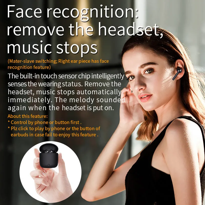 Black TWS Bluetooth headset with compact dimensions of 60mm by 67.5mm