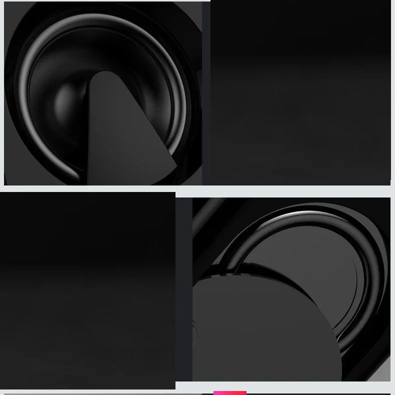 Mini black and white USB-powered 2.1 computer speaker system with subwoofer on a desktop.