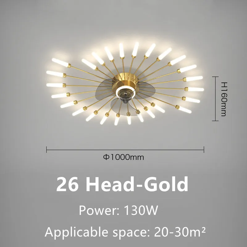 Modern aluminium ceiling fan light with remote control in black or gold finish