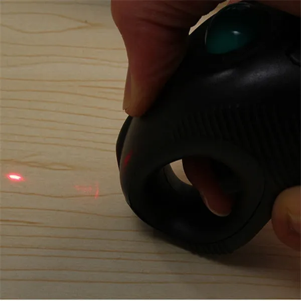 Black wireless trackball mouse with six buttons and USB receiver for laptop use