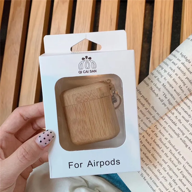 Carbonised bamboo wood clamshell cover for AirPods 1 and 2 charging cases