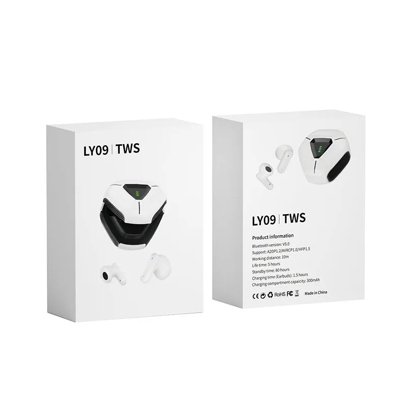 White plastic active noise reduction in-ear Bluetooth headset with touch controls and Type-C charging port