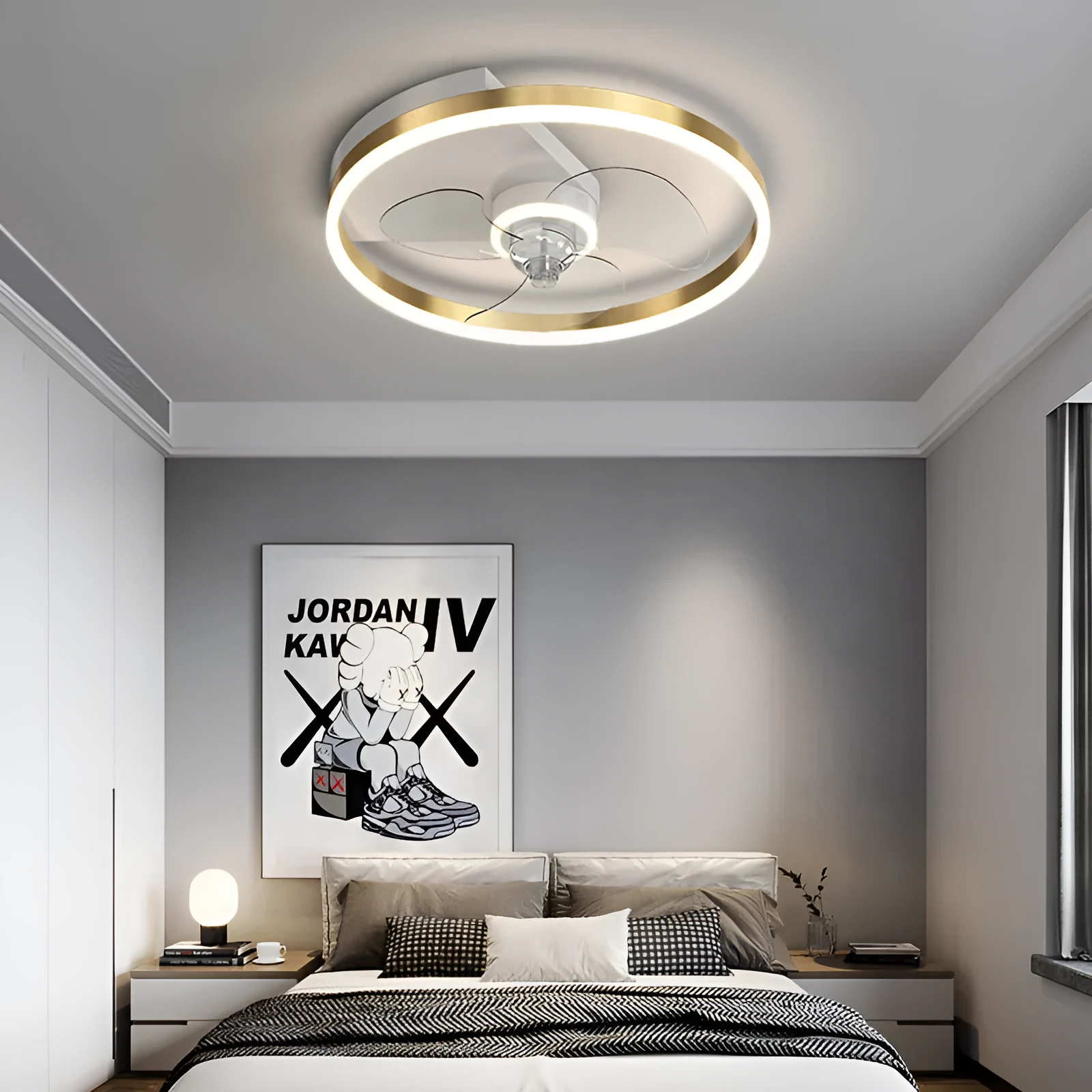 Landi simple modern Nordic style iron ceiling lamp with LED light for a children's bedroom.