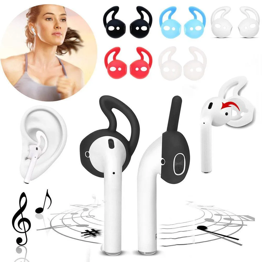 Silicone ear tips for Apple AirPods in five colours: black, blue, red, transparent, white