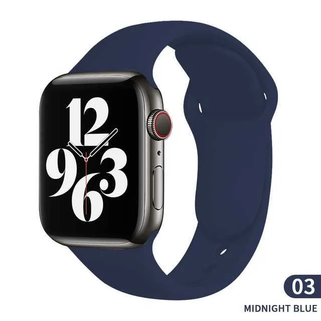Silicone watch strap 45mm 44mm 41mm for Apple Watch black white midnight blue