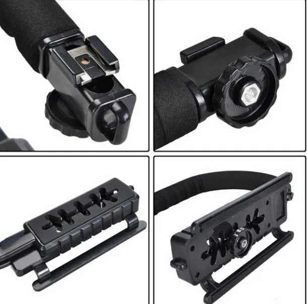 C-type handheld camera stabiliser bracket for DSLR cameras with plastic construction and sponge elements