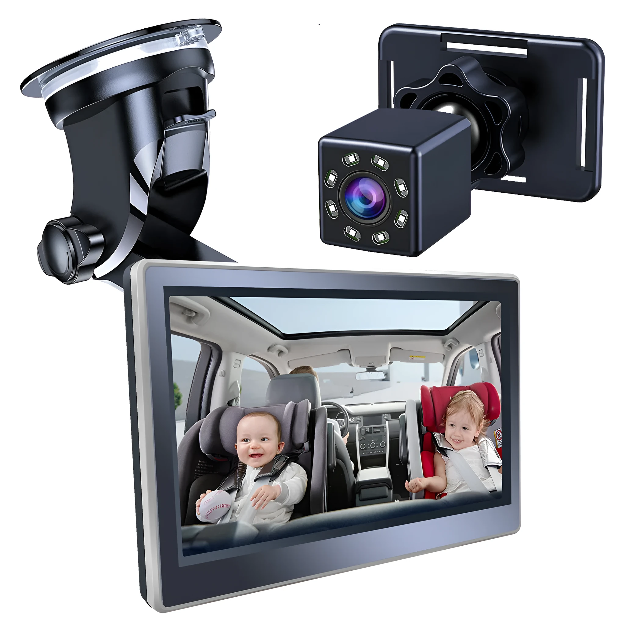 Car infant baby infrared night vision rearview mirror system with 5-inch monitor and wide-angle camera