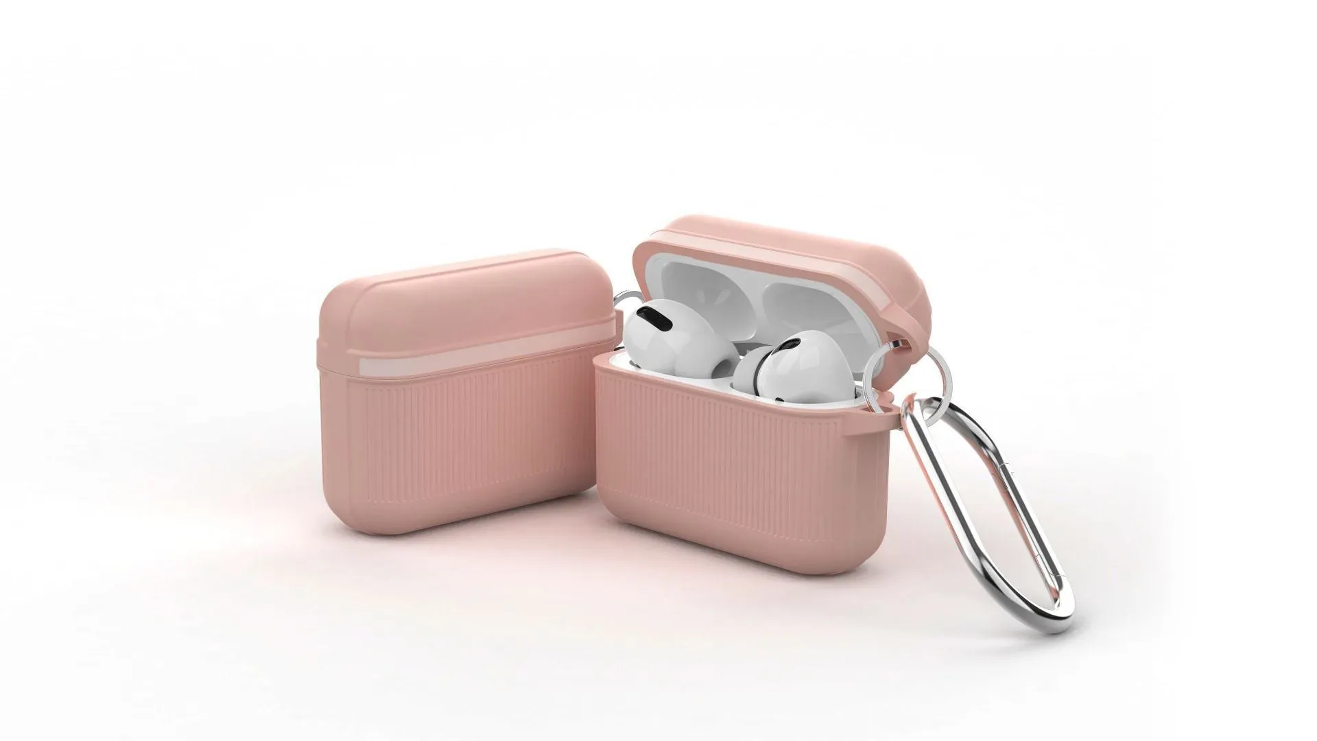 AirPods silicone protective case with thick corners and metal buckle closure in various colours