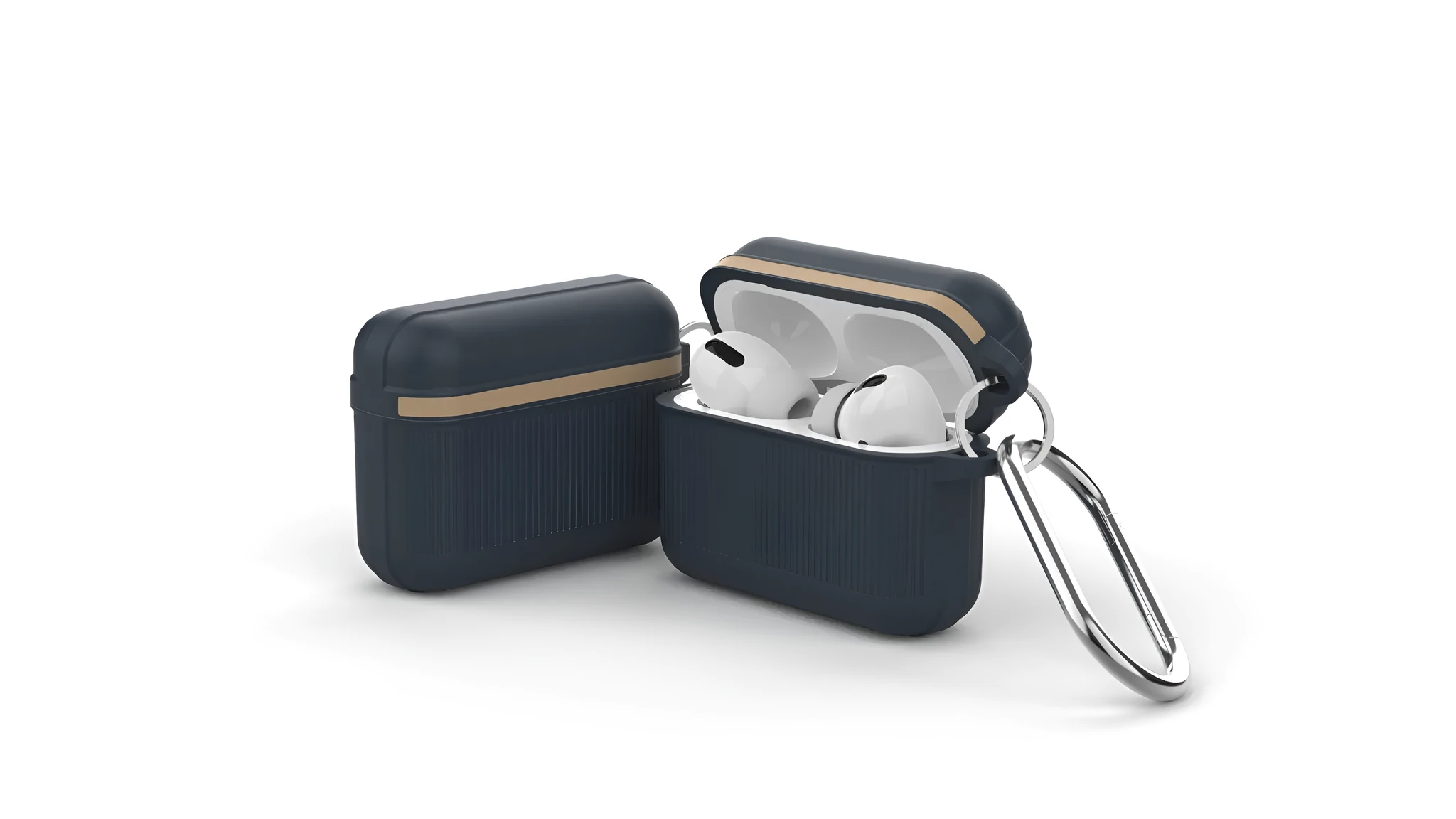 AirPods silicone protective case with thick corners and metal buckle closure in various colours