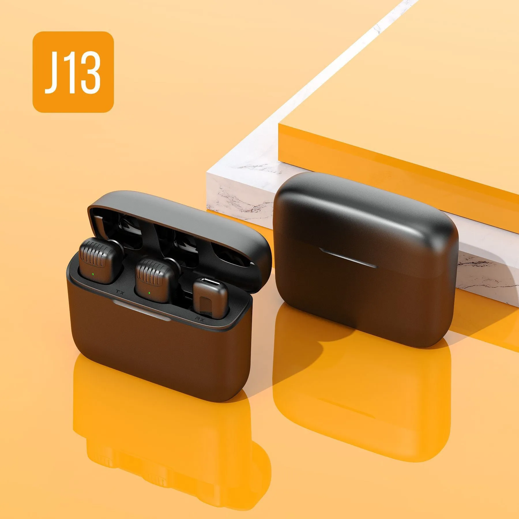 Wireless lavalier microphone with charging case, condenser type, Bluetooth 5.1, 47x15x15.6 mm