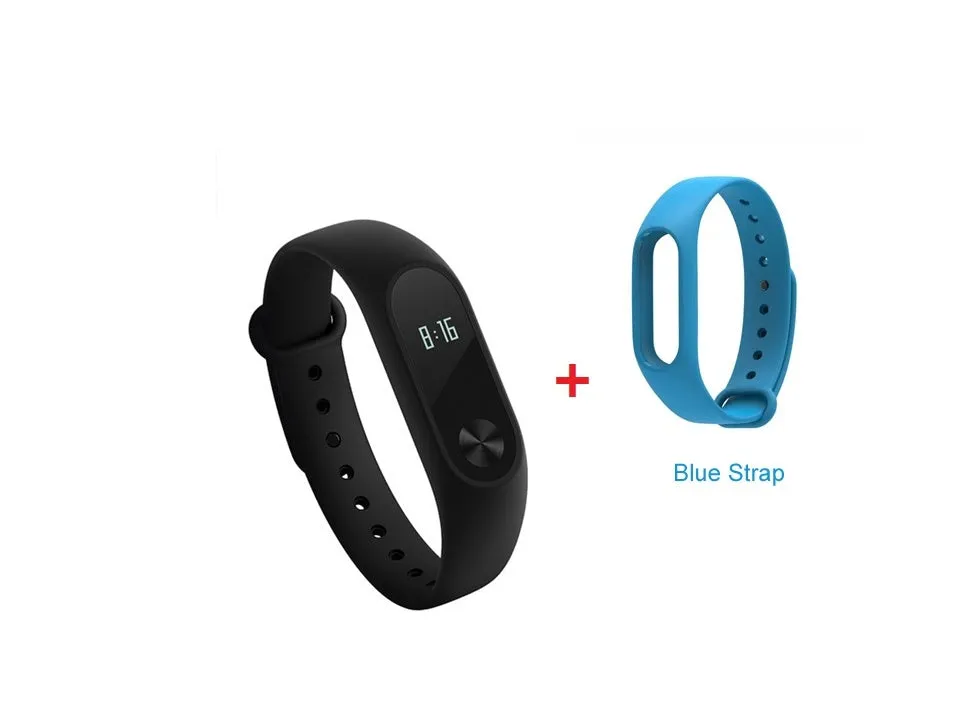 Xiaomi Mi Band 2 black fitness tracker with OLED screen on adjustable wrist strap