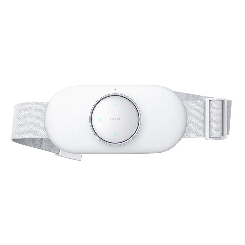 Wireless remote control waist massager in white colour with four large massage heads and USB cable.