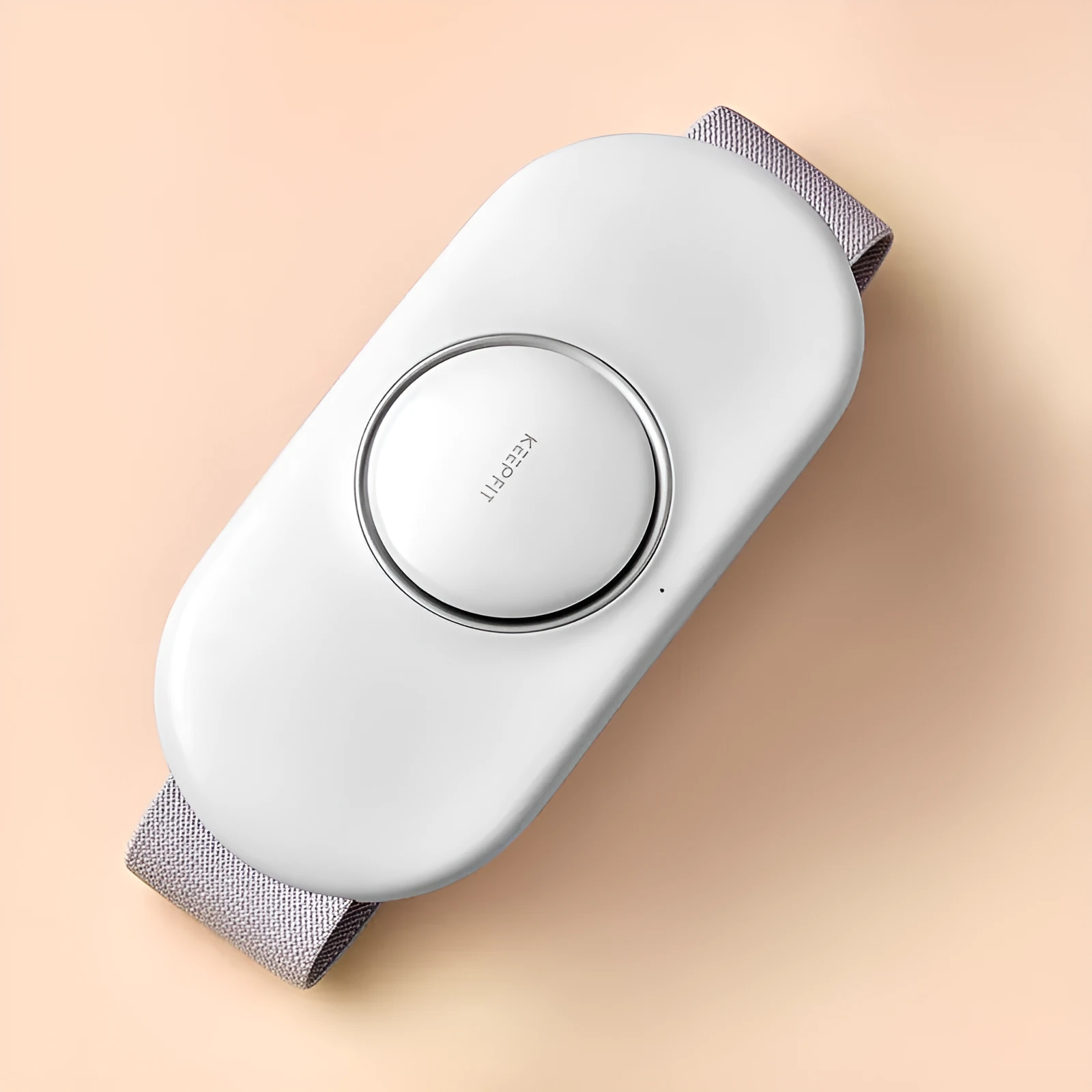 Wireless remote control waist massager in white colour with four large massage heads and USB cable.