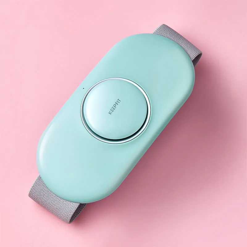 Wireless remote control waist massager in white colour with four large massage heads and USB cable.