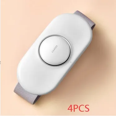 Wireless remote control waist massager in white colour with four large massage heads and USB cable.