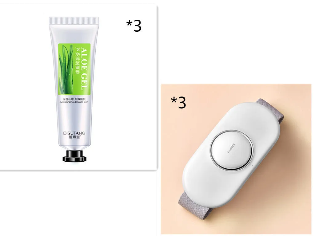 Wireless remote control waist massager in white colour with four large massage heads and USB cable.