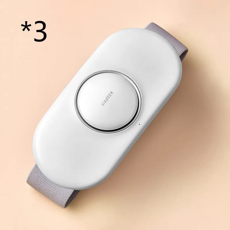 Wireless remote control waist massager in white colour with four large massage heads and USB cable.