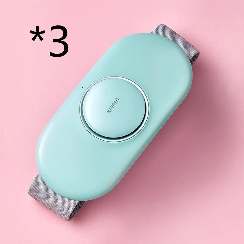 Wireless remote control waist massager in white colour with four large massage heads and USB cable.