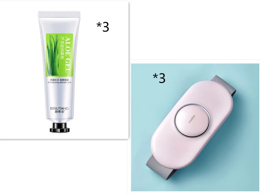 Wireless remote control waist massager in white colour with four large massage heads and USB cable.