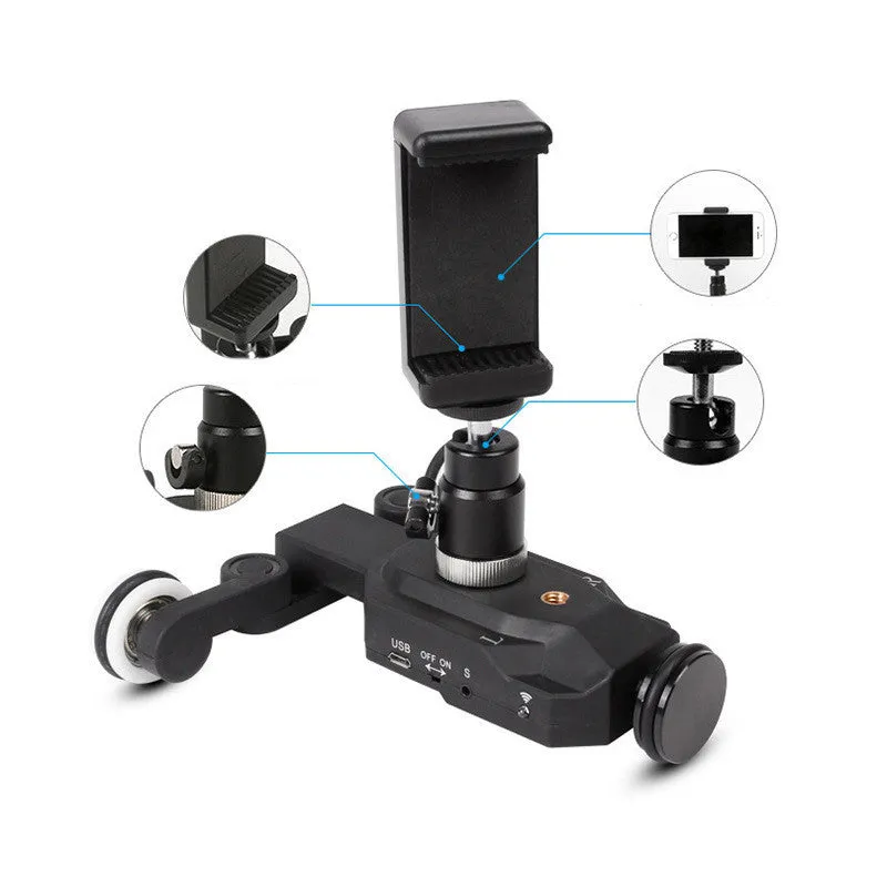 Wireless remote control smartphone slide rail with pan/tilt head on a table
