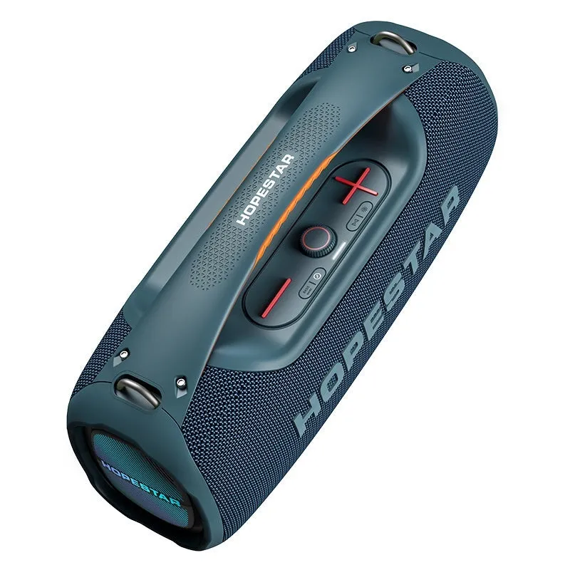 Super Bass Bluetooth speaker in black colour with microphone, showing waterproof outdoor portable design.