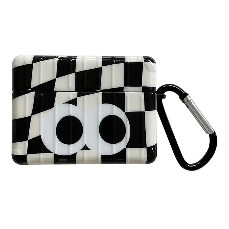 Checkerboard black and white grid TPU protective cover with large cartoon eyes for AirPods 1 2 3