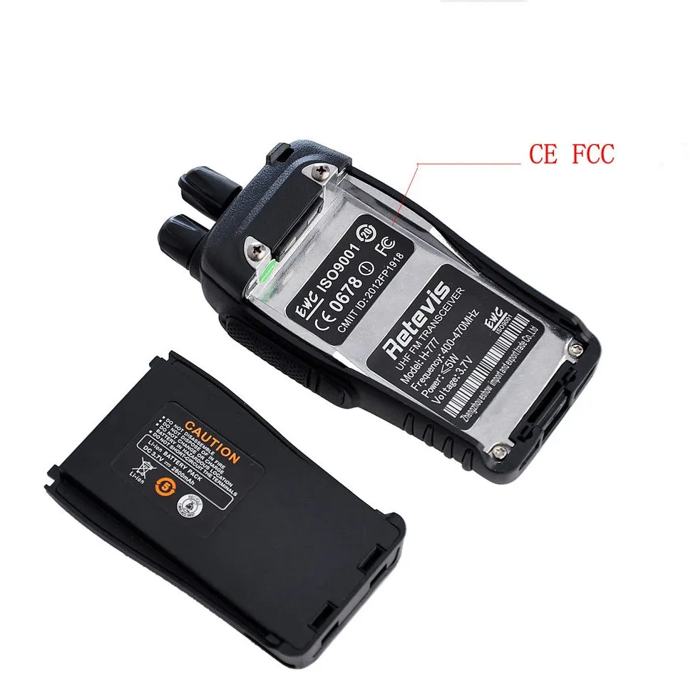 Black H777 single band UHF civil walkie talkie with antenna, 60x33x115mm size