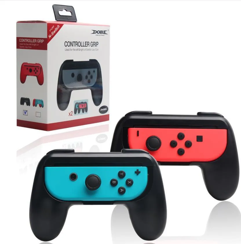 Nintendo Switch Joy-Con accessory grips in black and red blue colours