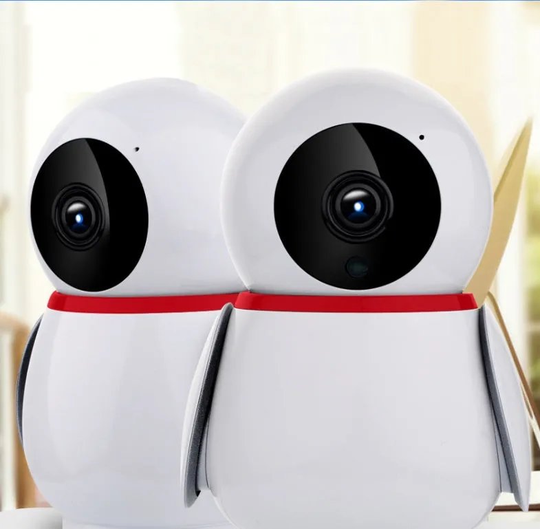 White wireless 360 panoramic indoor camera with pan tilt mechanism and night vision