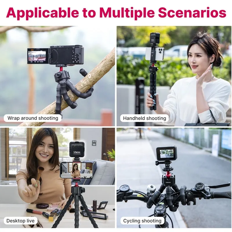 Multifunctional photography video vlog suite featuring an adjustable aluminium tripod on a flat surface.