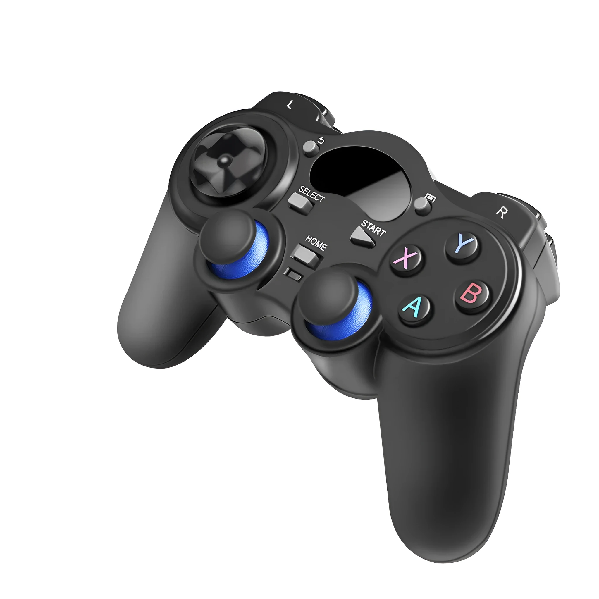 Black wireless 2.4GHz gamepad controller with dual analog joysticks and cross keys for Android PC TV tablet