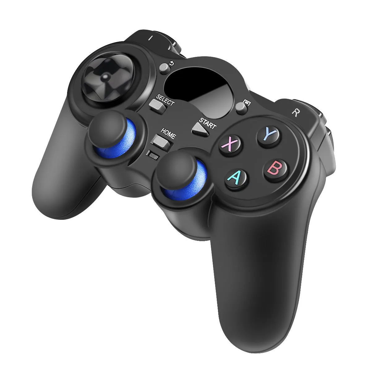 Black wireless 2.4GHz gamepad controller with dual analog joysticks and cross keys for Android PC TV tablet