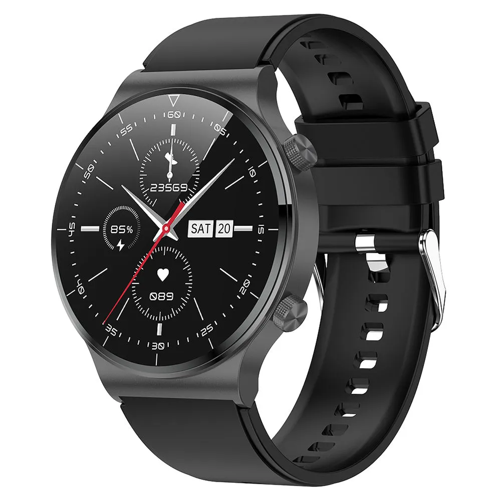 Waterproof smart watch with blood pressure monitor and oximeter on silicone wristband, six colour options, 1.3-inch screen