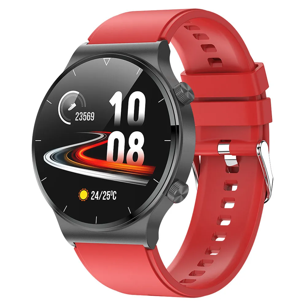 Waterproof smart watch with blood pressure monitor and oximeter on silicone wristband, six colour options, 1.3-inch screen