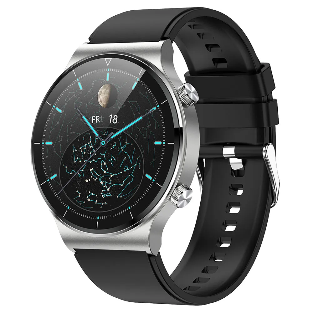 Waterproof smart watch with blood pressure monitor and oximeter on silicone wristband, six colour options, 1.3-inch screen