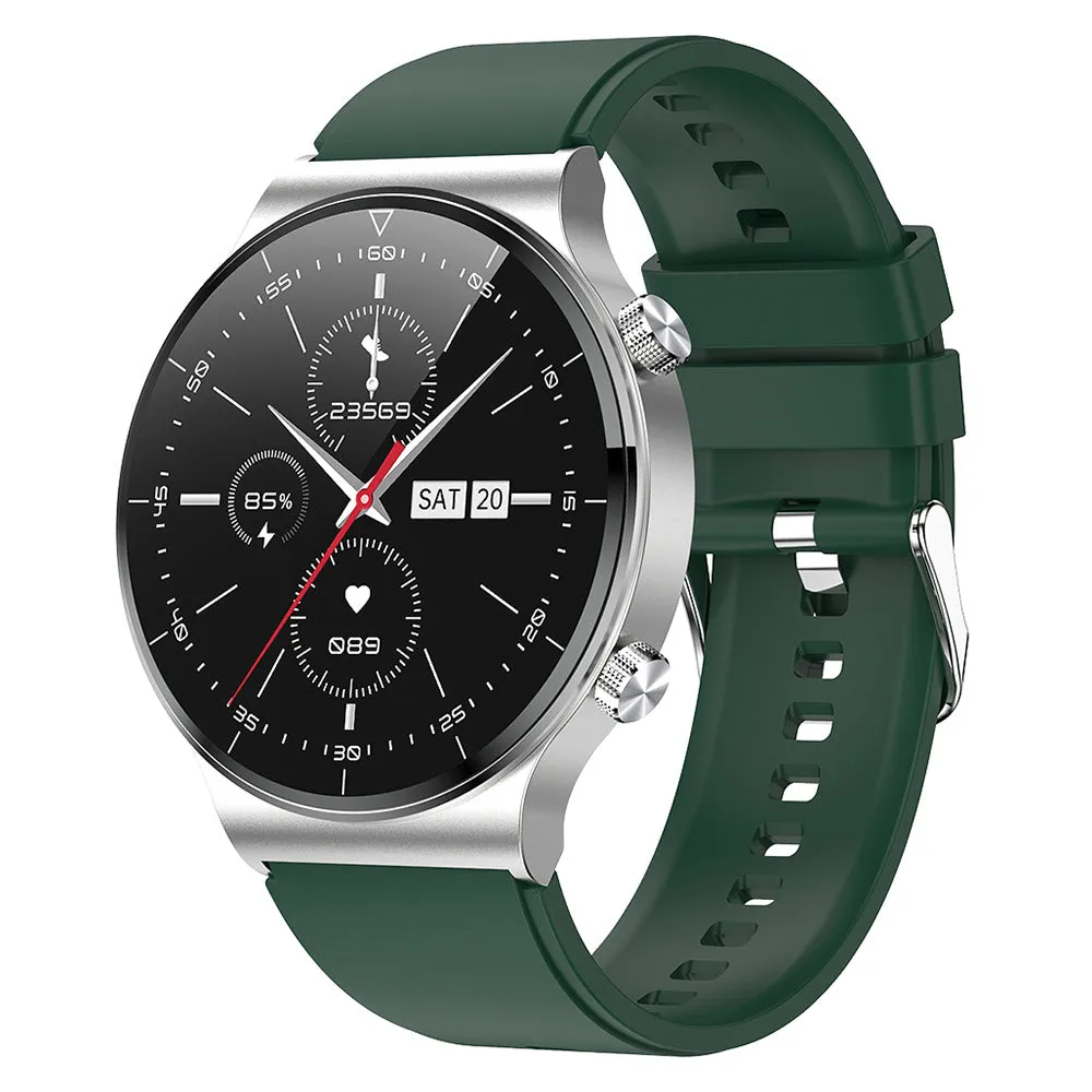 Waterproof smart watch with blood pressure monitor and oximeter on silicone wristband, six colour options, 1.3-inch screen