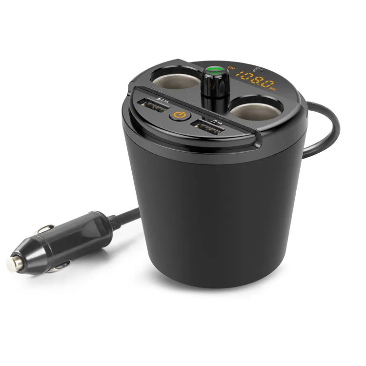 Black car cup Bluetooth MP3 player FM transmitter with dual USB ports and hands-free calling button