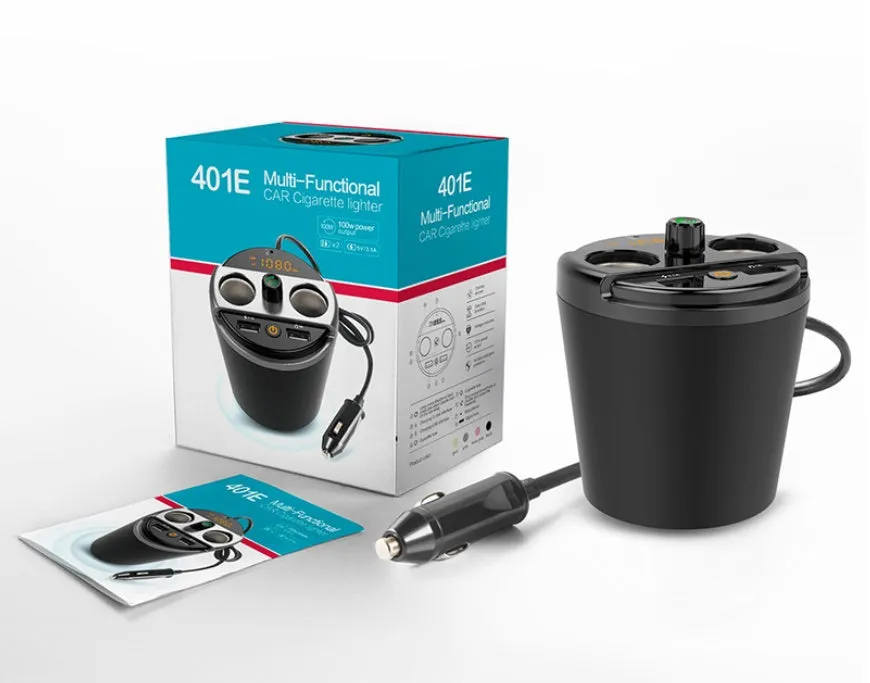Black car cup Bluetooth MP3 player FM transmitter with dual USB ports and hands-free calling button