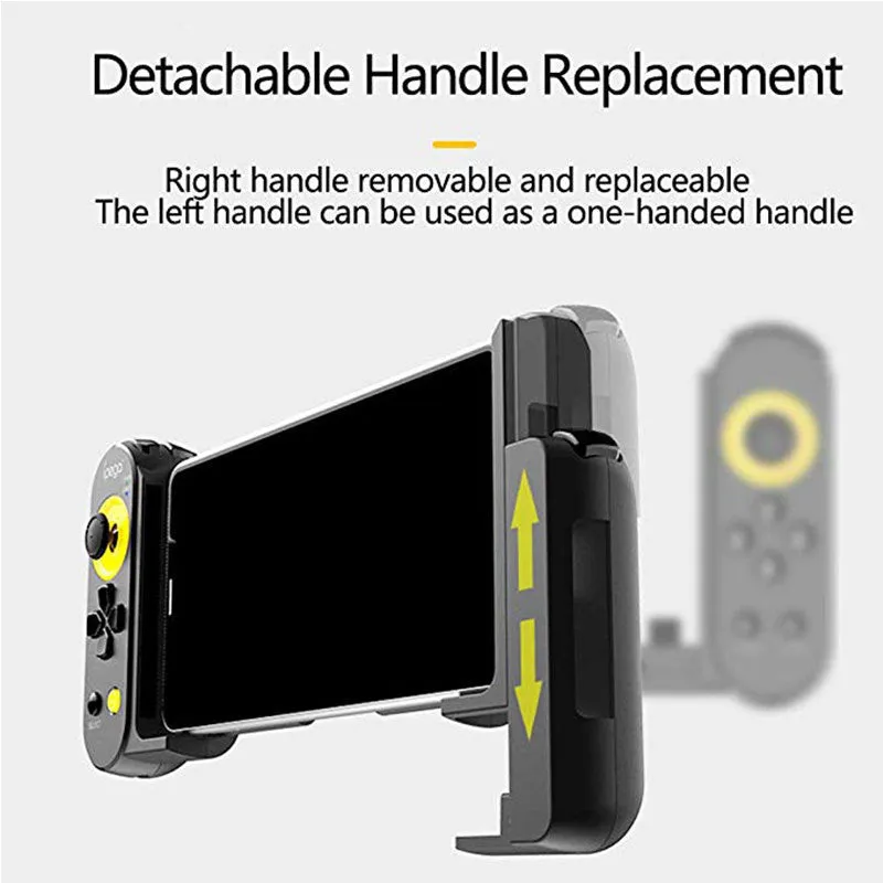 Ipega PG9167 wireless Bluetooth game controller in black ABS plastic with telescopic bracket extended, holding a smartphone for mobile gaming