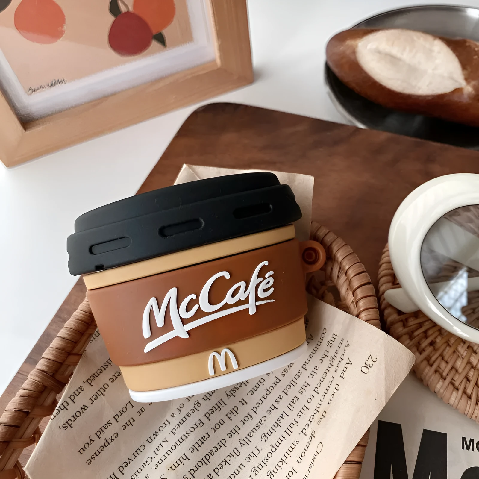 Creative M coffee cup silicone earphone case for AirPods 1 2 Pro 3 in coffee colour