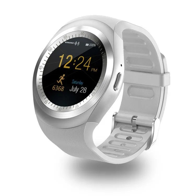 Pedometer Bluetooth card watch with 1.5-inch OLED screen and silicone strap in English white