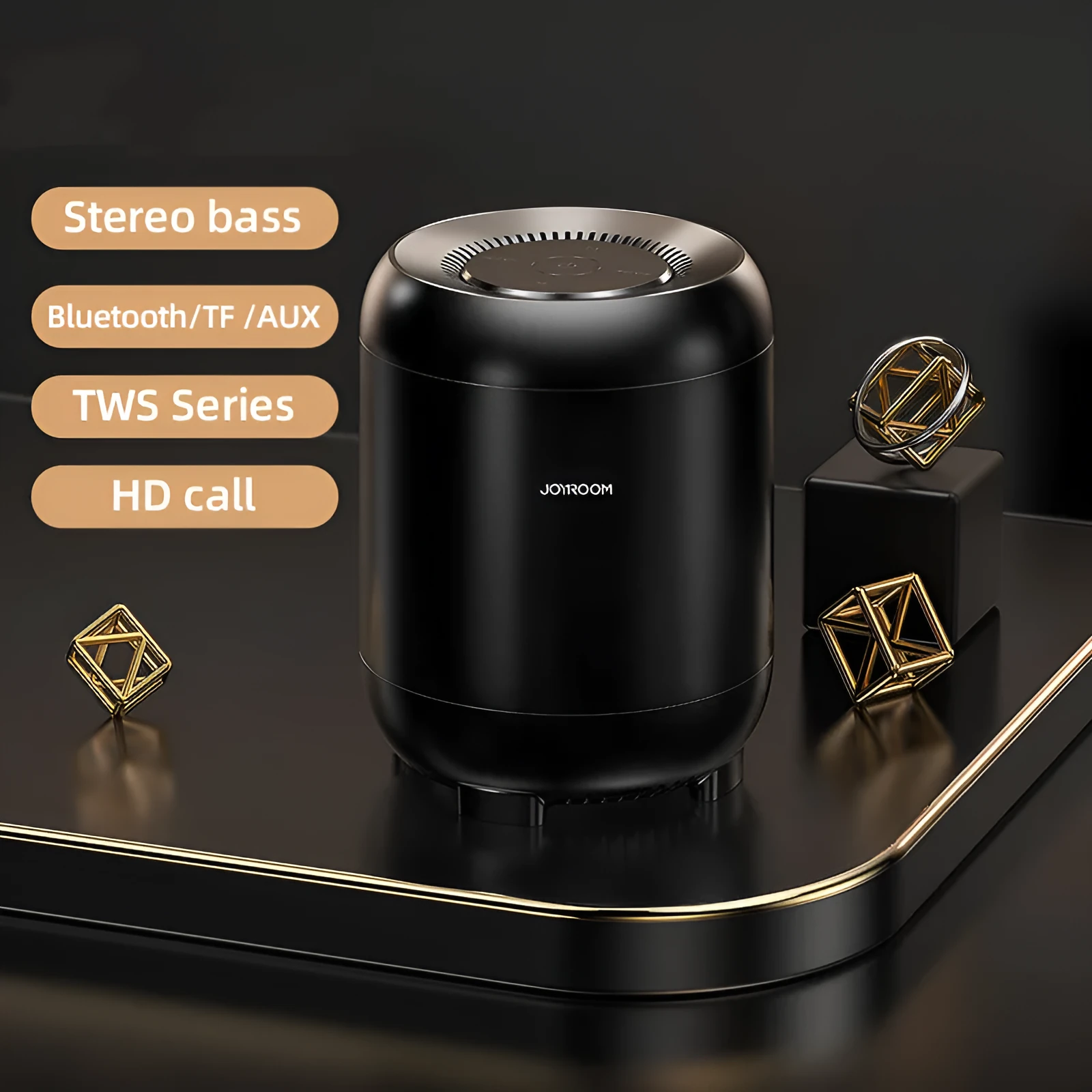 Home small portable outdoor 3D ring audio Bluetooth speaker in black with 5W output and 2200mAh battery