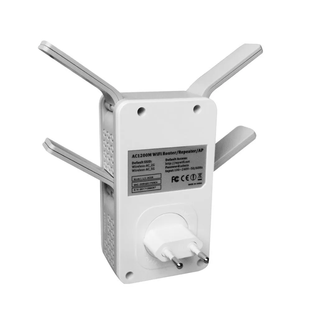 AC09 1200M dual frequency wireless repeater with UK plug, white plastic housing