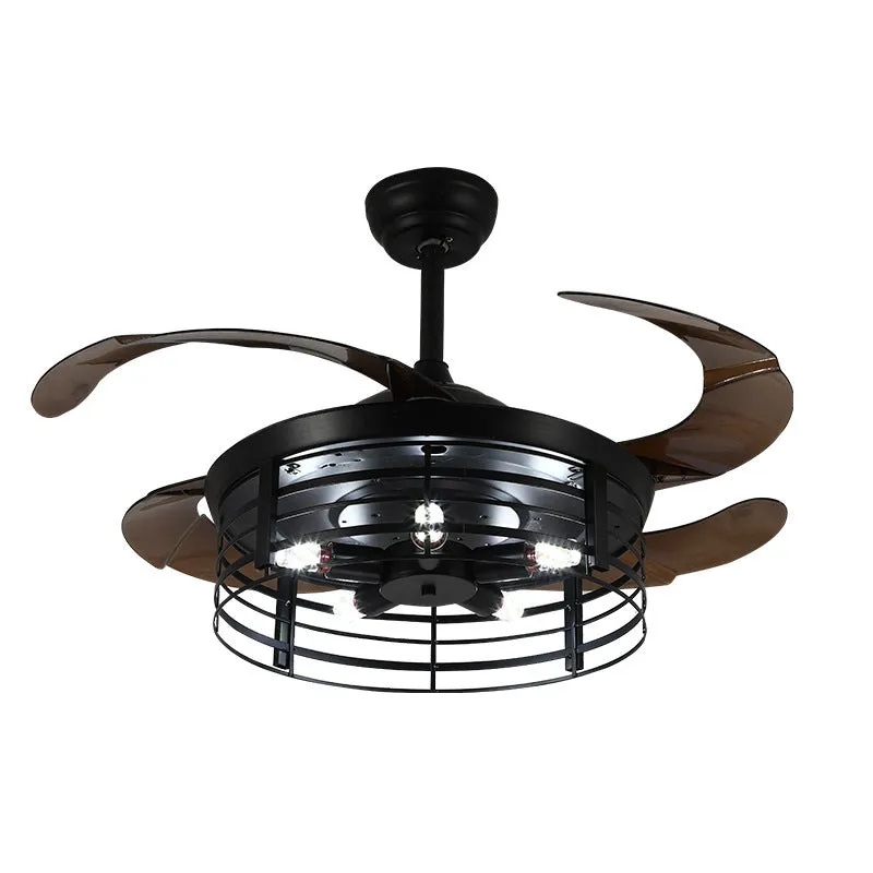 42-inch industrial style ceiling fan light with acrylic shade and remote control on a white background.